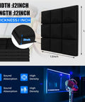 Image of 48 Pack Heavy Duty Soundproof Foam Acoustic Panels 12 X 12 Inch Wall Tiles, black foam with sound absorption features.