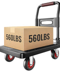 Foldable Push Cart Dolly With 560 Lb Capacity, Heavy Duty Moving Platform Hand Truck with box, 4 Inch TPR Wheels, Red Wheel