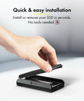 Rugged Aluminum M.2 NVMe SSD Enclosure delivering hellafast 40Gbps USB4 speeds, hand opening for quick SSD installation.