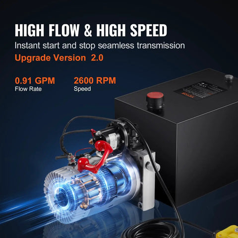 12V Hydraulic Power Unit With 12 Quart Reservoir, 3200 PSI Single Acting Pump For Car Lifts And Dump Trailers, Electric Hydraulic Power Pack With Steel Reservoir, Heavy Duty And Easy To Install