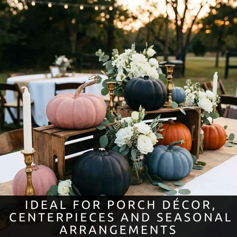 Rainbow Pumpkin Patch Seeding Kit With 20 Mixed Seeds for pink, blue, black, orange, white gourds on decorated table.