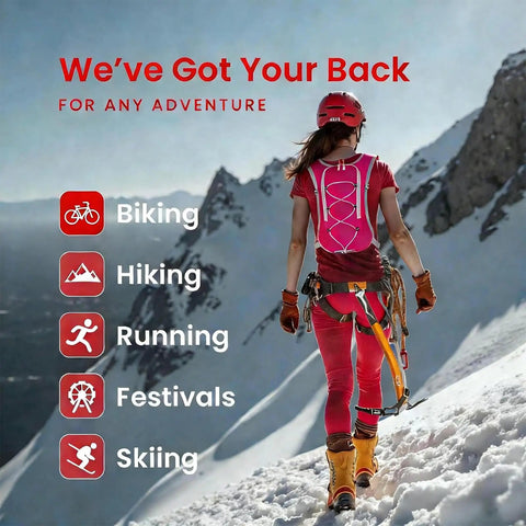 Hiker with 12L Hydration Backpack With 2L Water Bladder For Men And Women in snowy mountains, reflective straps visible