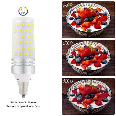 4 Pack E12 LED Bulbs 16W 100 Watt Equivalent Daylight White 6000K 1500 Lumen Non Dimmable Candelabra LED Bulbs showcase clarity