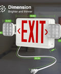2 Pack Red Exit Signs With Emergency Lighting And 90 Minute Battery Backup, Built Tough Flame Resistant Shell, No Hassle Plug In Cord diagram with dimensions.
