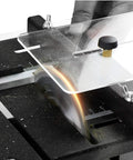 Close-up of Mini Desktop Table Saw 150W With Adjustable Speed For Diy Wood Plastic And Acrylic Cutting 35mm Cutting Depth in action