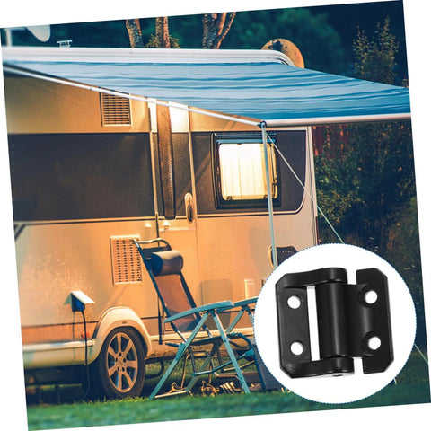 Heavy duty quiet close cabinet hinge ideal for home use, shown with camping scene backdrop.