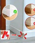 Thickened White Self Adhesive Rubber Corner Protectors Set Of 4 Cushioned Guard Strips for baseboard corner protection shown in image.