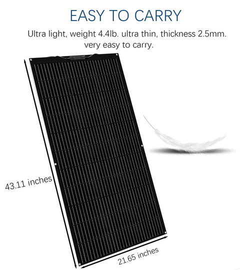 100W Flexible Solar Kit With Monocrystalline Panel 23 Percent Efficient ultra-light and thin panel measurements