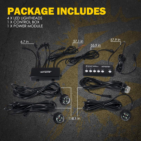 Hideaway Strobe Lights Kit With 4 High Output White Amber LEDs, 20 Flashing Patterns And Quick Select Control Panel package contents