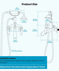 Line drawing of Polished Chrome Clawfoot Tub Faucet With Wall Mount and Handheld Shower, Double-Handle Tub and Shower Mixer dimensions