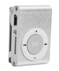 Silver Two Pack Portable Clip On MP3 Players with control buttons, USB, and SD card slot, aluminum alloy body, lightweight, durable.