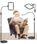 Floor LED Magnifier With Light And Stand Hands Free 2 In 1 Large Lighted Magnifier Lamp used by senior while reading newspaper