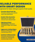 Hardcore High Speed Steel Wood Drill Bit Set With Razor Sharp Brad Point Tips And Double Flute Geometry Creates Dead Nuts Precision For Clean Cutouts in wooden box.