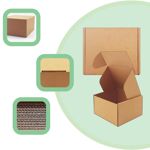 Rock Solid Brown Corrugated Shipping Boxes 6X5X3 Inches Bulk 28 Pack Sturdy Cardboard Mailers top view with open flap for easy packing.