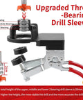 Upgraded three-bearing drill sleeve with 2cm height, featuring red handles and metal clamps for precise drilling.