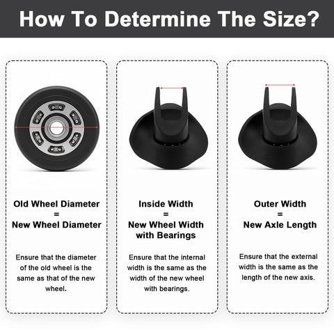 Set Of 8 Luggage Replacement Wheels With 50mm Rubber Swivel Casters For Suitcases And Travel Trolleys size guide