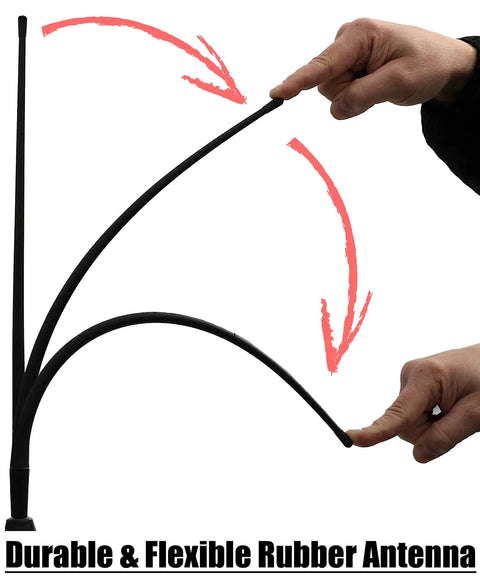 13 Inch All Terrain Flexible Rubber AM FM Antenna Built For Backhoes Dozers Excavators Graders Harvesters Loaders Pavers Scrapers Shovels Skid Steers Tractors UTVs And Other Heavy Equipment All Models, showing flexibility