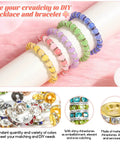 Crystal Rondelle Spacer Beads Kit 1200 pieces in 6mm 15 bright colors for DIY jewelry making on display with bracelets.