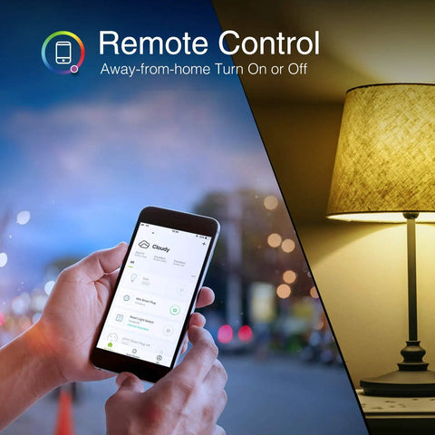 Person using phone to control lamp remotely with Smart WiFi Color Changing Light Bulb 2 Pack RGBW Works With Alexa And Google Assistant