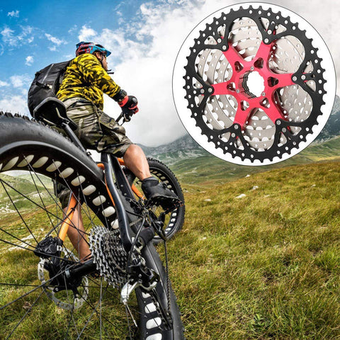 Cyclist on trail with 8 Speed 46T Hollow Mountain Bike Cassette Freewheel Kickass Upgrade for Smooth Shifting and Lighter Ride