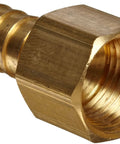 Beefy Brass Hose Fitting Adapter One Quarter Inch Barb To Three Eighths Inch Female Pipe Thread Hose To Pipe Connector For A Tight Seal And Solid Durability, Corrosion Resistant Brass High Temperature Barbed Seal close-up