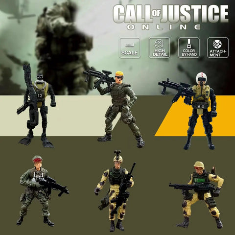 Six Pack Army Men Action Figures Playset With Realistic Gear And Weapons Detachable Soldiers SWAT Team