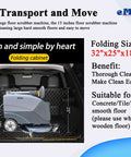Foldable Walk Behind Floor Scrubber With 15 Inch Brush And Automatic Water Flow Upgrade For Grime Busting Cleaning shown folded in rear of vehicle, size 32x25x18 inches, gray.