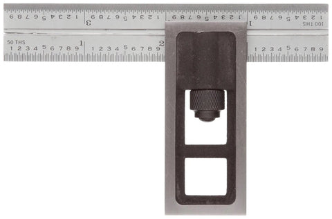 1 Inch Adjustable Double Square With 32nds 64ths 50ths And 100ths Inch Graduations, 4 Inch Chrome Blade, Locking Head For Precise Layout And Machining