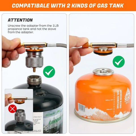 High Output Windproof Camp Stove for Outdoor Cooking with windscreen piezo ignition fuel canister adapter compatibility shown
