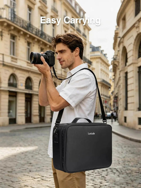 Hella Spacious Electronics Travel Case Cable Management Bag Charger Cord Holder Power Bank Sleeve Fits 15 Inch Laptop in use outdoors