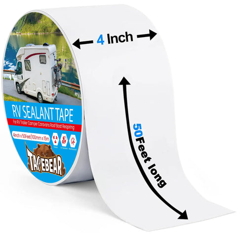RV Roof Sealant Tape 4 Inch By 50 Foot White Weatherproof Self Adhering Repair Tape For Camper Trailer Boat And Truck Leaks