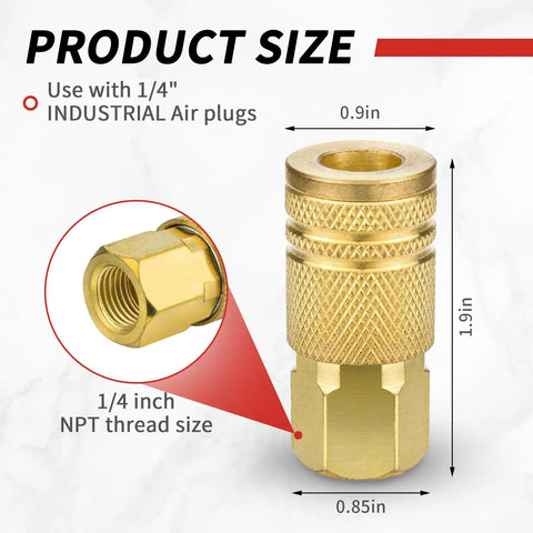 Pro Grade Brass One Quarter Inch Internal Thread Air Couplers Pack Of 10 For Quick Connects On Air Hoses, NPT Compatible