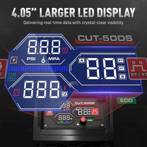 Close-up of large LED display on Non Touch Pilot Arc Plasma Cutter 50A Dual Voltage 110 220V With Large LED Display Heavy Duty