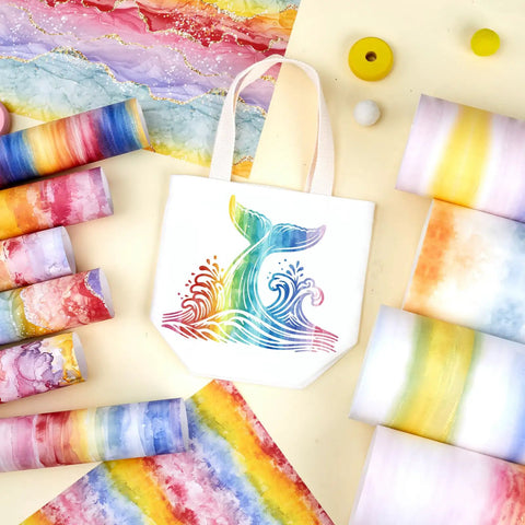 Rainbow Watercolor Sublimation Transfer Paper Kit With 12 Sheets 12x10 Inches Gradient Color Transfer Sheets For DIY Mugs