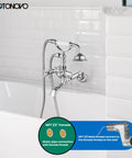 Clawfoot Bathtub Faucet Tub Filler With Handheld Shower Set Victorian Double Cross Handle 6 Inch Center Adjustable Swing Arms Tub Mount Short Adapter Polished Chrome