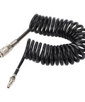 Kick Ass Flexible 6 Meter Coiled Air Hose Extender Reel For Air Compressors Ultimate Heavy Duty No Kink Solution For Tire Inflation And Workshop Tools Leak Proof Braided Steel Construction Super Tough Gear For Home Garage Use black coiled hose with metal fittings