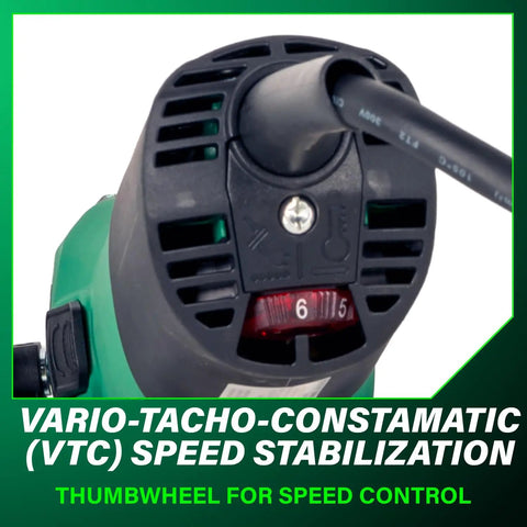 Thumbwheel speed control on Heavy Duty Concrete Renovation Grinder Kit With 14.5 Amp High Torque Motor, 5 Inch Sanding