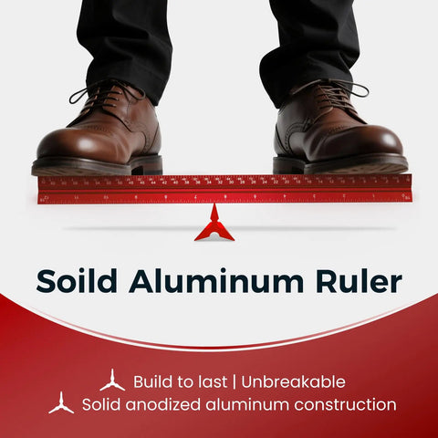 Tough As Nails 12 Inch Triangular Architectural Scale Ruler Made From Heavy Duty Aluminum underfoot with engraved measurements.