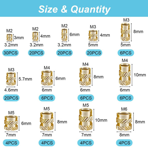 Threaded Inserts For Plastic Kit 150 Pieces Heat Set Brass Knurled Nut Inserts M2 M3 M4 M5 M6 With Female Threads For 3D Printing Projects And DIY Components