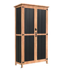 Outdoor Storage Cabinet With 3 Adjustable Shelves Lockable Doors Weatherproof Wood And Metal Garden Shed For Tools Lawn Gear Pool Accessories Black