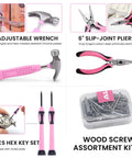 Pink Tool Set For Women 136 Piece Home DIY Kit hammer, pliers, hex keys, and screw kit