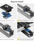 Steps showing installation of 10 Pack Solar Panel Mid Clamps For Unistrut Aluminum Mounting Brackets 30mm And 35mm on metal roof