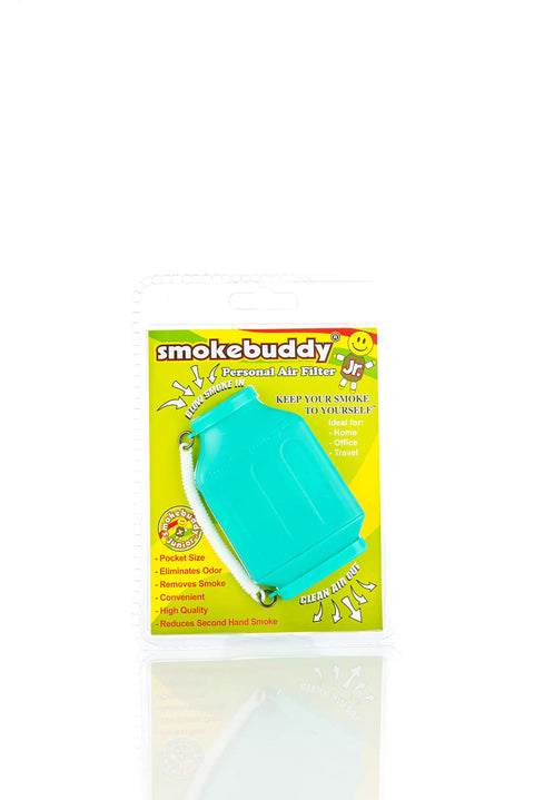 Teal Junior Personal Air Filter Keychain With LED Light And Travel Cap Portable Odorless Smoke Exhale Filter packaging