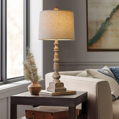 Vintage Farmhouse USB Table Lamps Set Of 2, 27.75 Inch Resin Bedside Nightstand Lamps With Dual USB Ports And Rotary Switch, Dope Vintage Vibe For Living Room And Bedroom Decor
