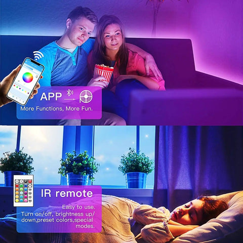 120ft Bluetooth LED Strip Lights With 5050 RGB Color Changing LEDs Music Sync Remote And App Control for bedroom ambiance