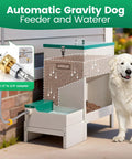 No Sweat Elevated Dog Feeding Station With Heavy Duty Metal Gravity Bowl And Six Liter Automatic Water Dispenser For Active Doggos Up To Fifty Pounds Always next to a dog.