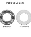 Eight Piece Thrust Needle Roller Bearings With Washers Set TC815 Plus 2TRA Chrome Steel components showing 8 bearings and 16 washers