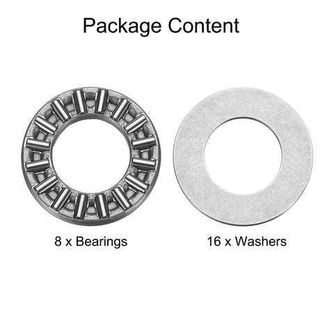 Eight Piece Thrust Needle Roller Bearings With Washers Set TC815 Plus 2TRA Chrome Steel components showing 8 bearings and 16 washers