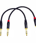 Gold Plated One Quarter Inch TRS Audio Cable One Foot Two Pack Professional Balanced Male To Male For Studio Monitors DJ Gear Mixing Consoles