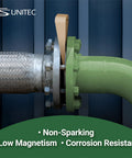 Non Sparking Aluminum Bronze Flange Wedge With Lanyard Hole For Pipefitting And Welding in use on green pipe